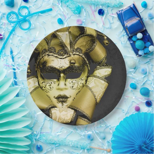 Geborsteld Goud Mardi Gras Masquerade Papieren Bordje (Feest)