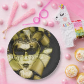 Geborsteld Goud Mardi Gras Masquerade Papieren Bordje (Feest)