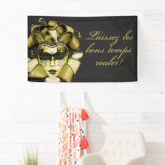 Geborsteld Goud Mardi Gras Masquerade Spandoek (Insitu)