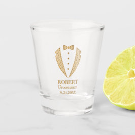 Geborsteld Gouden Diamant Patroon Bruidegom Smokin Shot Glas