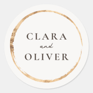Geborsteld gouden olijfgaard landelijke trouwenvel ronde sticker