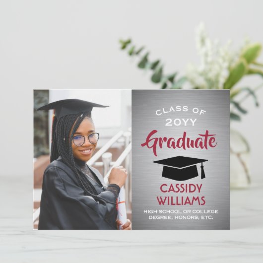 Geborsteld Grijs Ombre, Rood en Wit Afstuderen Fot Kaart (Staand voorkant)