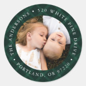 Geborsteld groen geruite foto retour adreslabel ronde sticker (Voorkant)