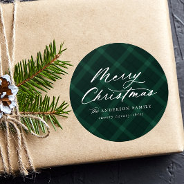 Geborsteld groen geruite vrolijke kerst ronde sticker