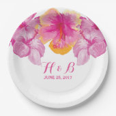 Geborsteld Hibiscus Bloem Bruiloft Papieren Borden Bordje (Voorkant)