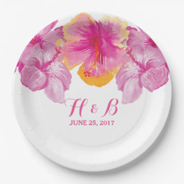 Geborsteld Hibiscus Bloem Bruiloft Papieren Borden Bordje