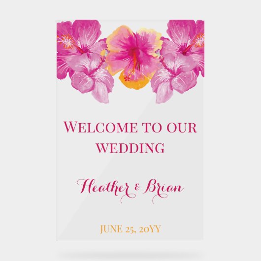 Geborsteld Hibiscus Bloemen bruiloft Acryl Bord (Voorkant)