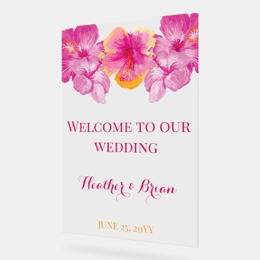 Geborsteld Hibiscus Bloemen bruiloft Acryl Bord (Hoek)