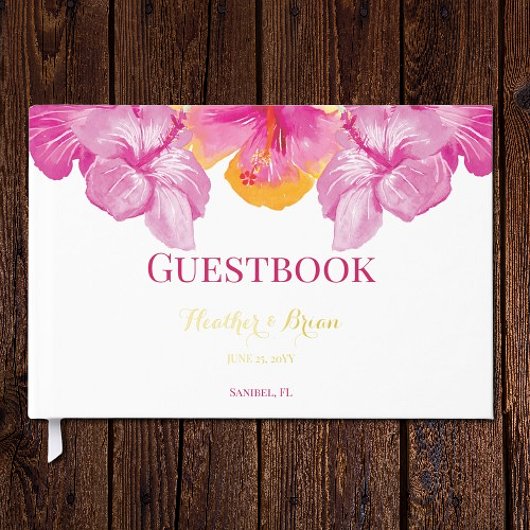 Geborsteld Hibiscus Bloemen bruiloft Gastenboek