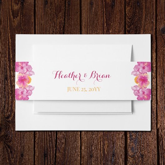 Geborsteld Hibiscus Bloemen bruiloft Uitnodigingen Wikkel