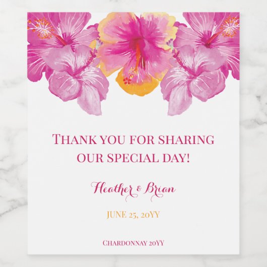 Geborsteld Hibiscus Bloemen bruiloft Wijn Etiket (Enkel label)