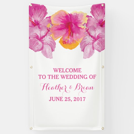 Geborsteld Hibiscus Bloemen Trouwbanner Spandoek (Verticaal)