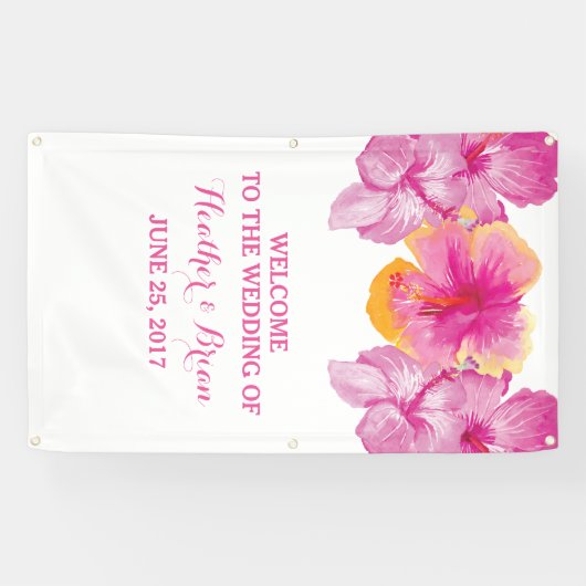 Geborsteld Hibiscus Bloemen Trouwbanner Spandoek (Horizontaal)