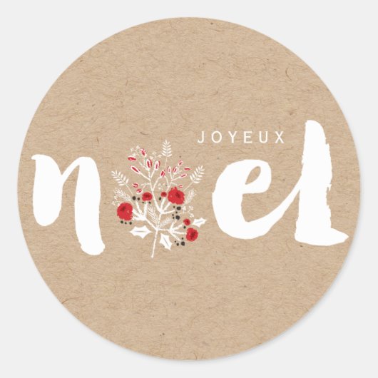 Geborsteld Joyeux Noel Kerstfeest Loof Holiday Ronde Sticker (Voorkant)