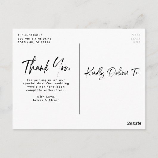 Geborsteld Lettering Bruiloft Dank u Briefkaart (Achterkant)