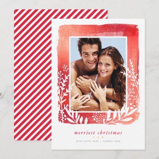 GEBORSTELD LIJST foto minimal modern gebladerte ro Feestdagenkaart (Voorkant / Achterkant)