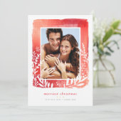 GEBORSTELD LIJST foto minimal modern gebladerte ro Feestdagenkaart (Staand voorkant)