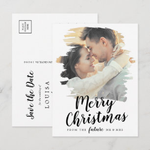 Geborsteld Merry Christmas Save the Date Foto Feestdagenkaart