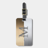 Geborsteld metaal bagagelabel in zilvergrijs en ko (Voorkant verticaal)
