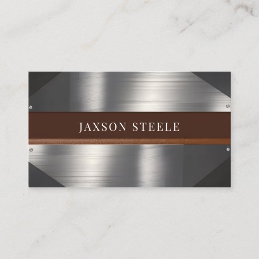 Geborsteld metaal en bruin accent visitekaartje (Voorkant)