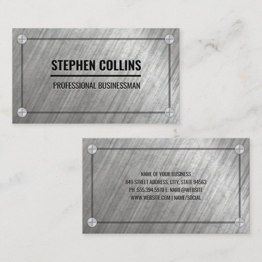 Geborsteld metaal en schroeven visitekaartje (Voorkant / Achterkant)