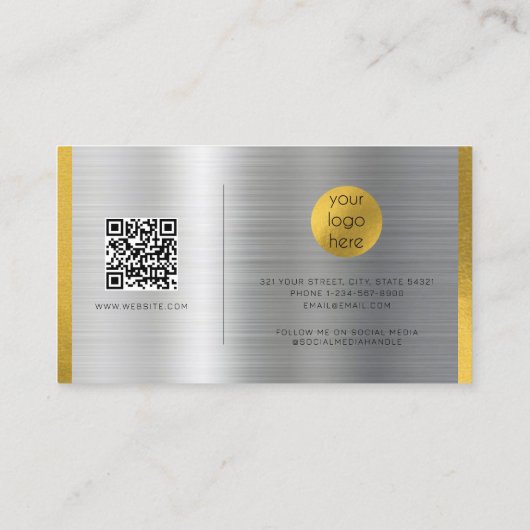 Geborsteld Metaal Goud Handtekening Script QR Code Visitekaartje (Achterkant)