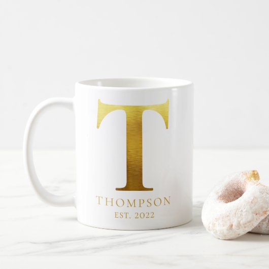 Geborsteld Metaal Goud Monogram T Koffiemok (Met donut)