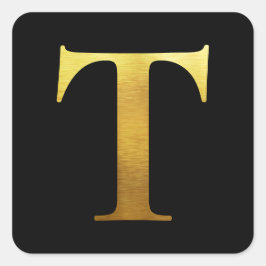 Geborsteld Metaal Goud Monogram T Zwart Vierkante Sticker
