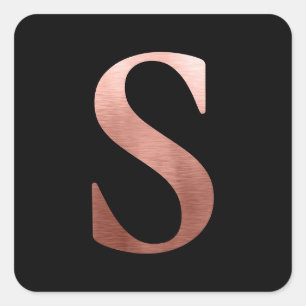 Geborsteld Metaal Roze Goud Monogram S Zwart Vierkante Sticker