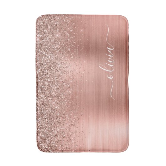 Geborsteld Metaal Roze Goud Roze Glitter Monogram Badmat (Voorkant Verticaal)
