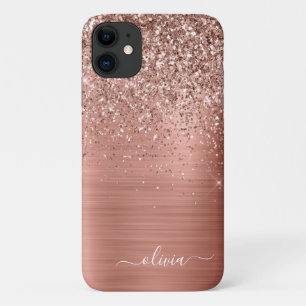 Geborsteld Metaal Roze Goud Roze Glitter Monogram Case-Mate iPhone Case