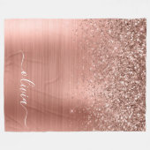 Geborsteld Metaal Roze Goud Roze Glitter Monogram Fleece Deken (Voorkant (Horizontaal))