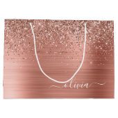 Geborsteld Metaal Roze Goud Roze Glitter Monogram Groot Cadeauzakje (Achterkant)
