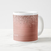 Geborsteld Metaal Roze Goud Roze Glitter Monogram Grote Koffiekop (Voorkant rechts)