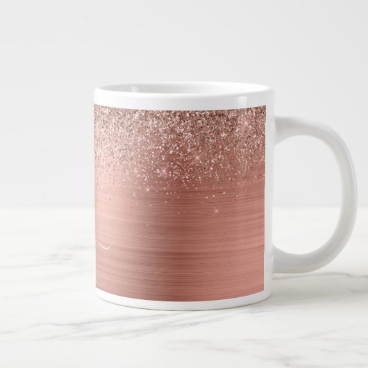 Geborsteld Metaal Roze Goud Roze Glitter Monogram Grote Koffiekop (Rechts)
