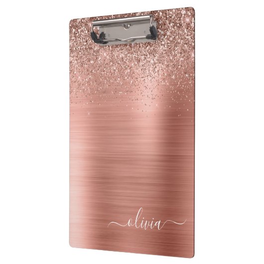 Geborsteld Metaal Roze Goud Roze Glitter Monogram Klembord (Links)