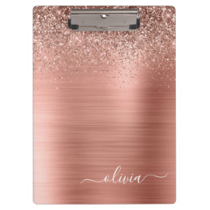 Geborsteld Metaal Roze Goud Roze Glitter Monogram Klembord