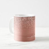 Geborsteld Metaal Roze Goud Roze Glitter Monogram Koffiemok (Voorkant links)