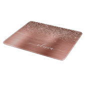 Geborsteld Metaal Roze Goud Roze Glitter Monogram Snijplank (Hoek)