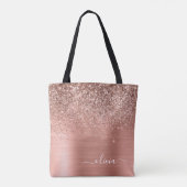Geborsteld Metaal Roze Goud Roze Glitter Monogram Tote Bag (Achterkant)