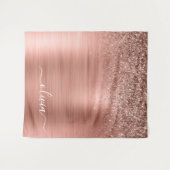 Geborsteld Metaal Roze Goud Roze Glitter Monogram Wandkleed (Voorkant (horizontaal))