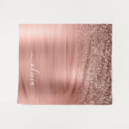 Geborsteld Metaal Roze Goud Roze Glitter Monogram Wandkleed (Voorkant (horizontaal))