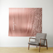 Geborsteld Metaal Roze Goud Roze Glitter Monogram Wandkleed (In Situ (horizontaal))