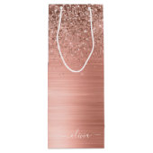Geborsteld Metaal Roze Goud Roze Glitter Monogram Wijn Cadeautas (Achterkant)