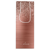 Geborsteld Metaal Roze Goud Roze Glitter Monogram Wijn Cadeautas (Voorkant)