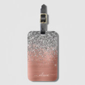 Geborsteld Metaal Roze Goud Zilver Glitter Monogra Bagagelabel (Voorkant (verticaal))