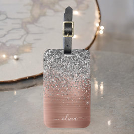 Geborsteld Metaal Roze Goud Zilver Glitter Monogra Bagagelabel