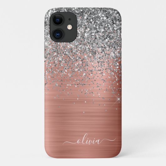 Geborsteld Metaal Roze Goud Zilver Glitter Monogra Case-Mate iPhone Case (Achterkant)