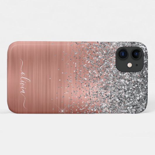 Geborsteld Metaal Roze Goud Zilver Glitter Monogra Case-Mate iPhone Case (Achterkant (horizontaal))