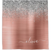 Geborsteld Metaal Roze Goud Zilver Glitter Monogra Douchegordijn (Voorkant)